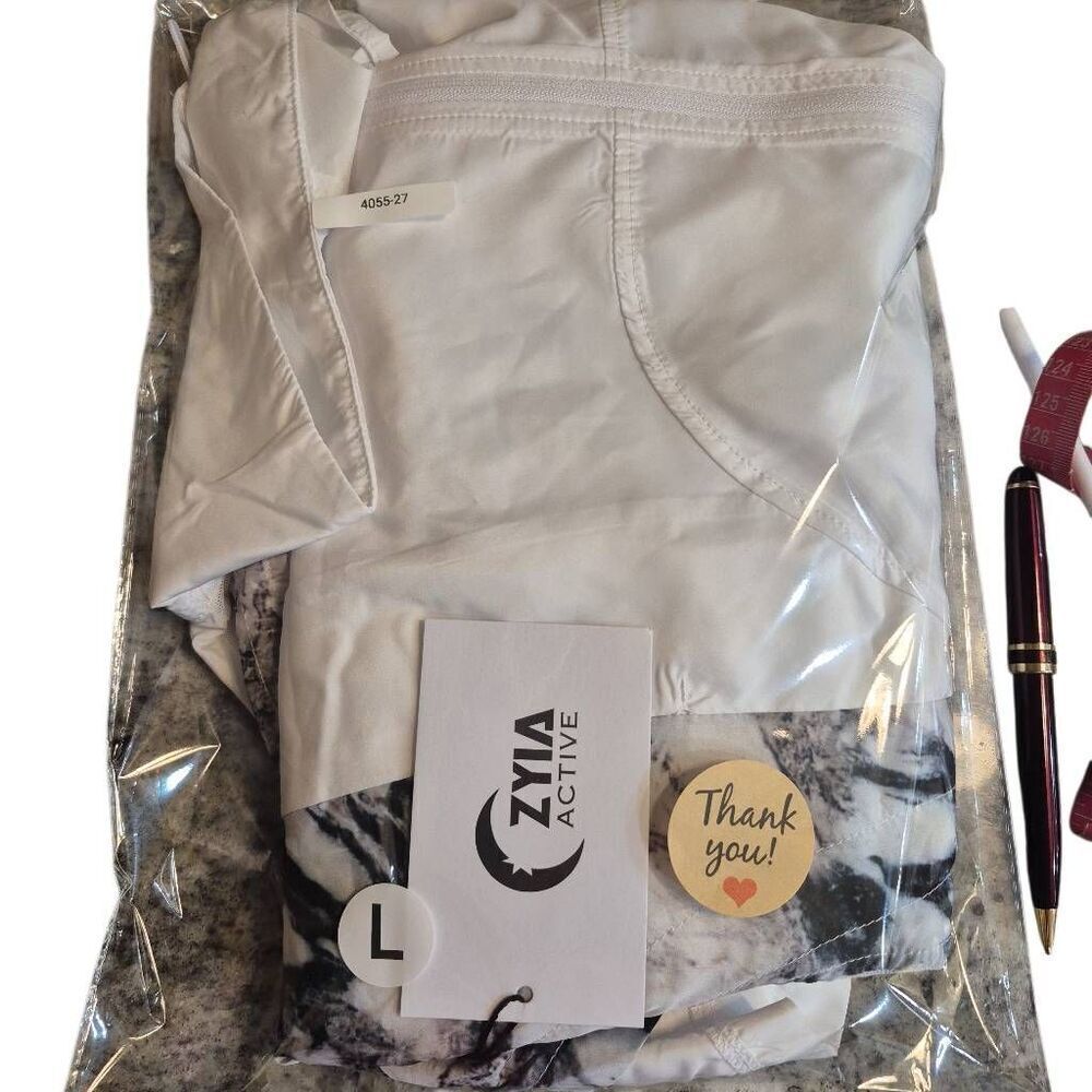 ZYIA Active Windbreaker Jacket Womens White Marble Mesh Back Packable Zip NEW NW - Picture 10 of 15